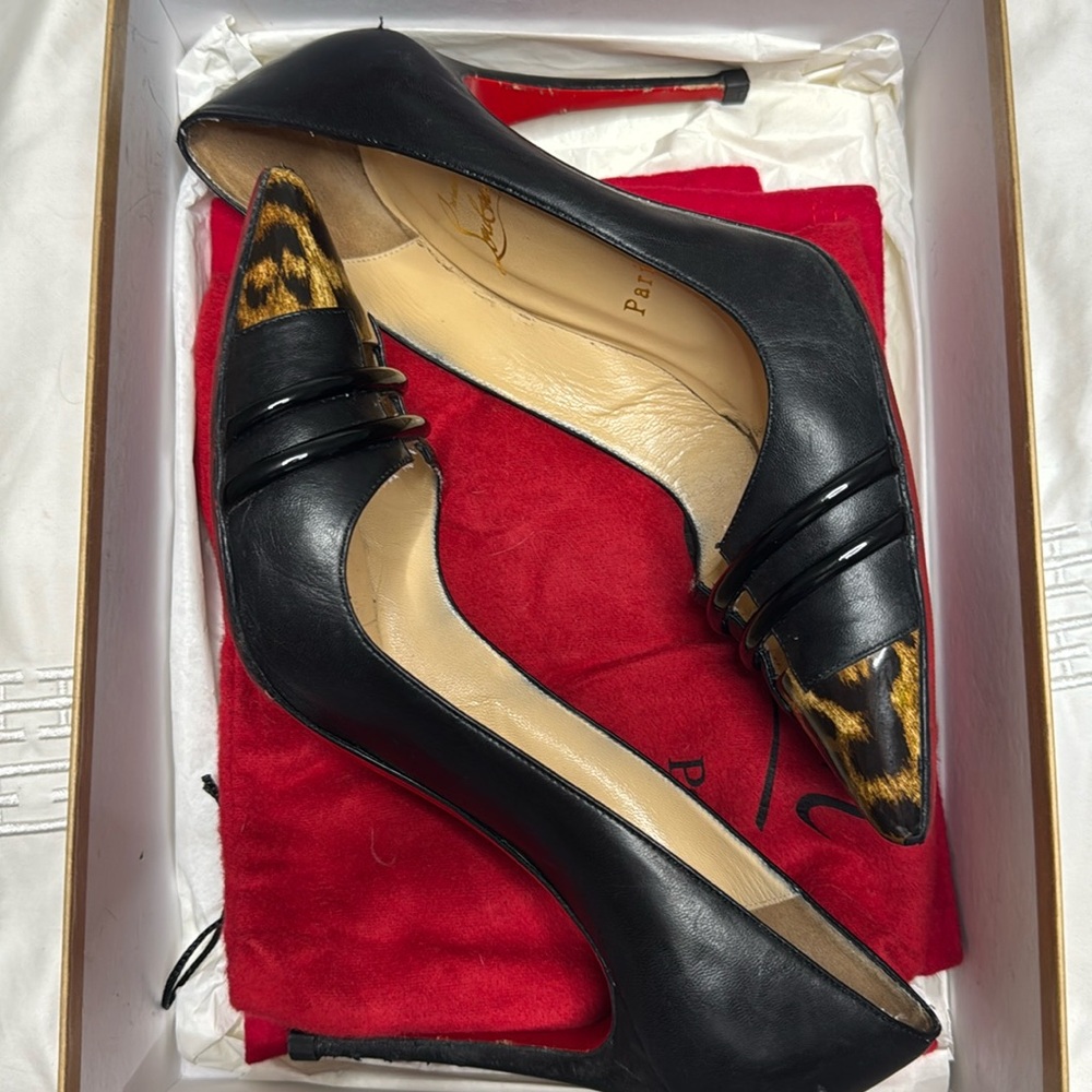 Christian Louboutin Stiletto with leopard patent leather toe cap